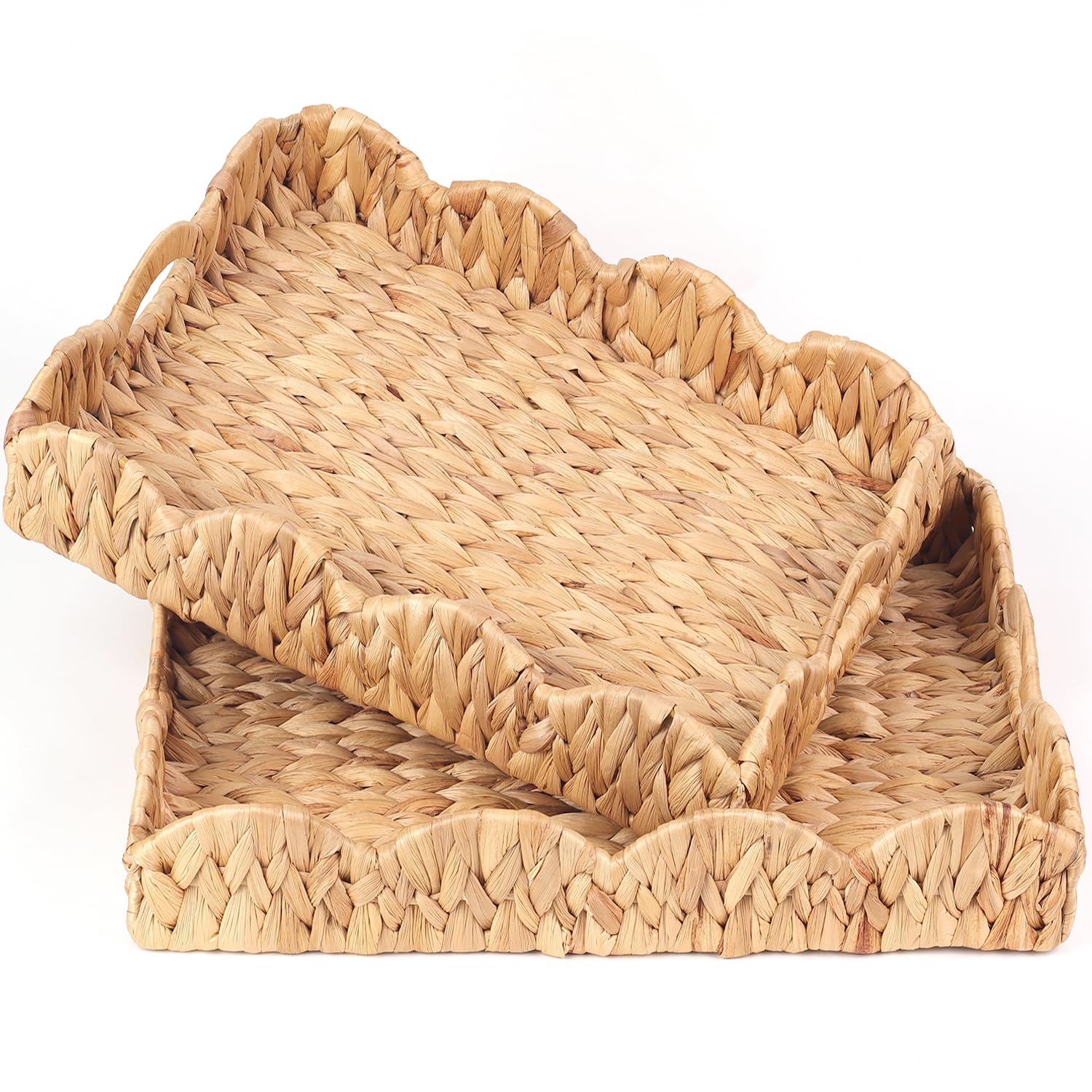 LASIDO scalloped water hyacinth tray for organizing magazines and remotes.