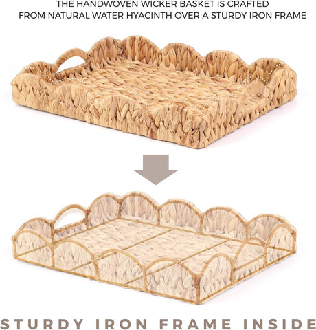 LASIDO water hyacinth basket with scalloped edge for living areas.