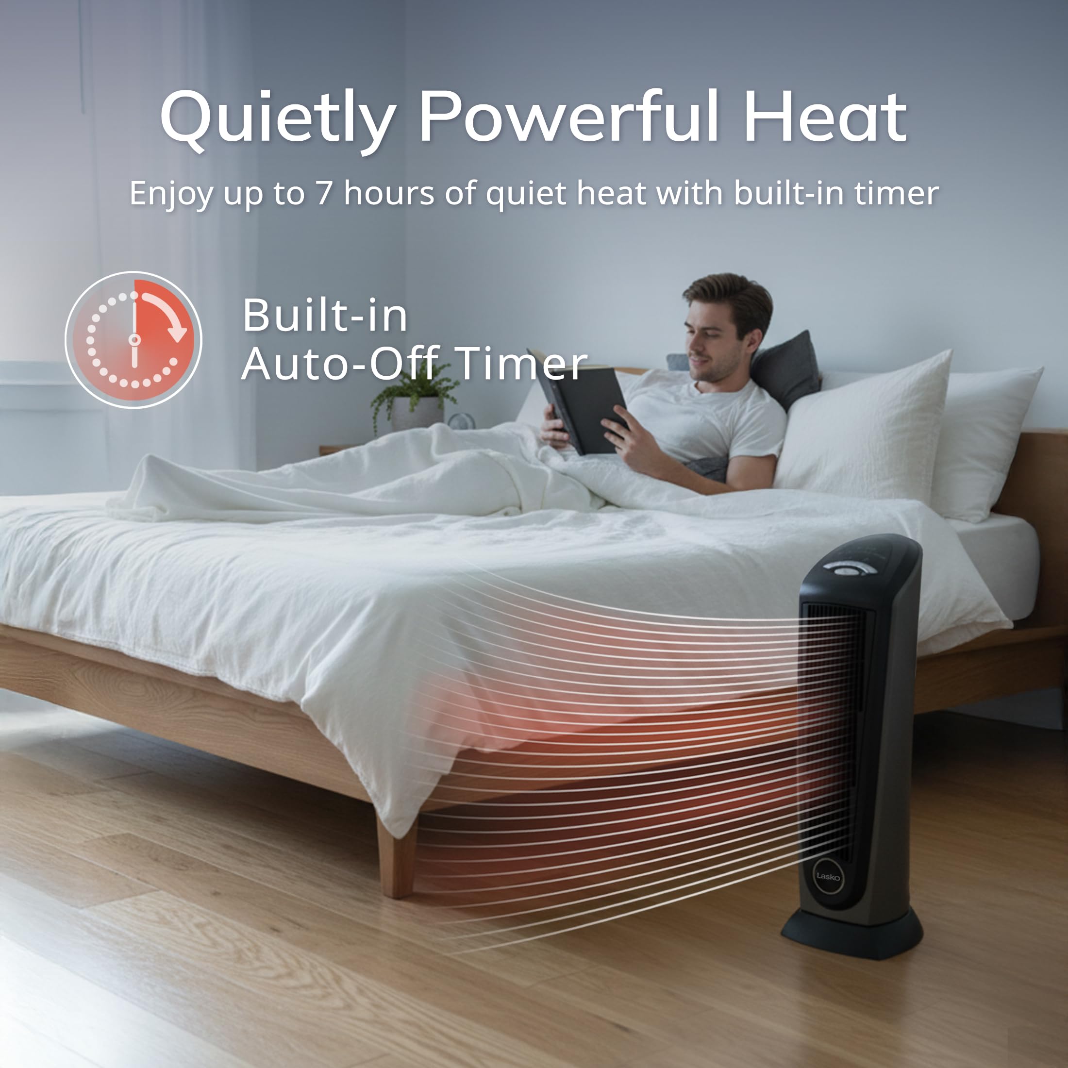 Lasko heat tower with cool-touch housing for safe handling