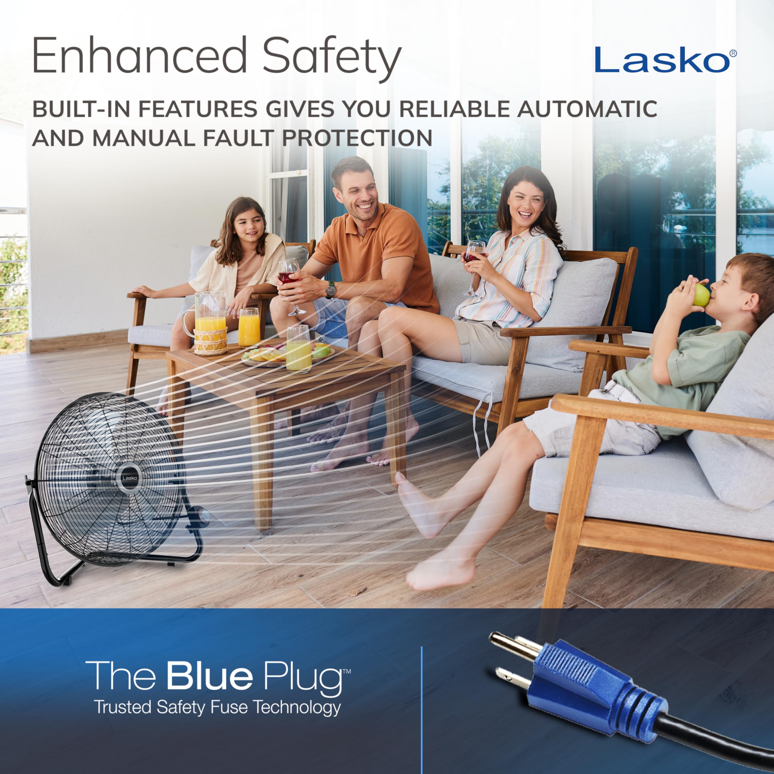 Lasko 2264QM ETL-listed safety with Blue Plug for secure operation.