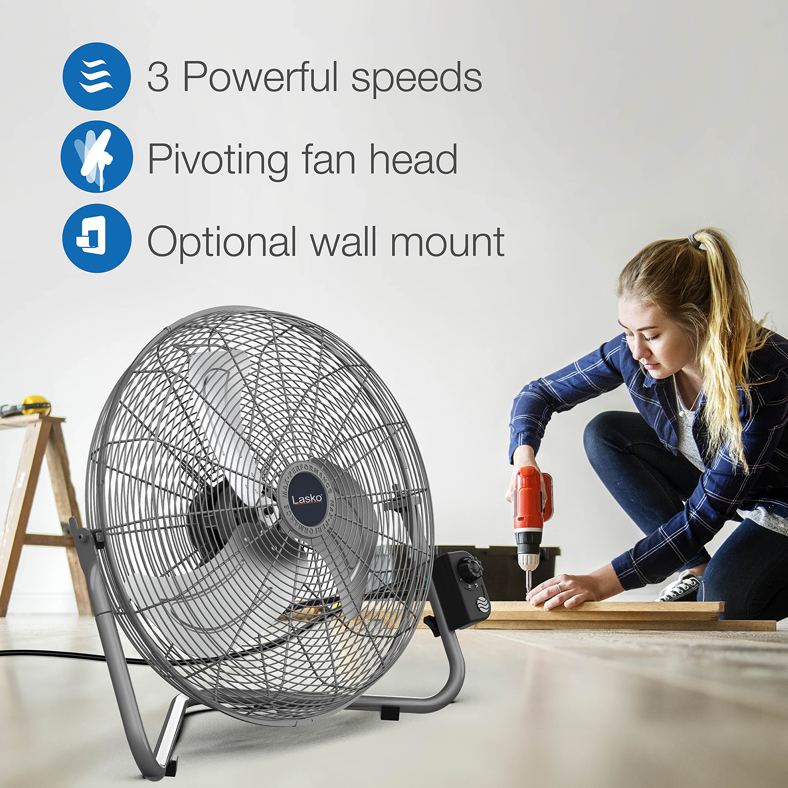 Lasko 2265QM wall bracket installation keeps the fan securely mounted.