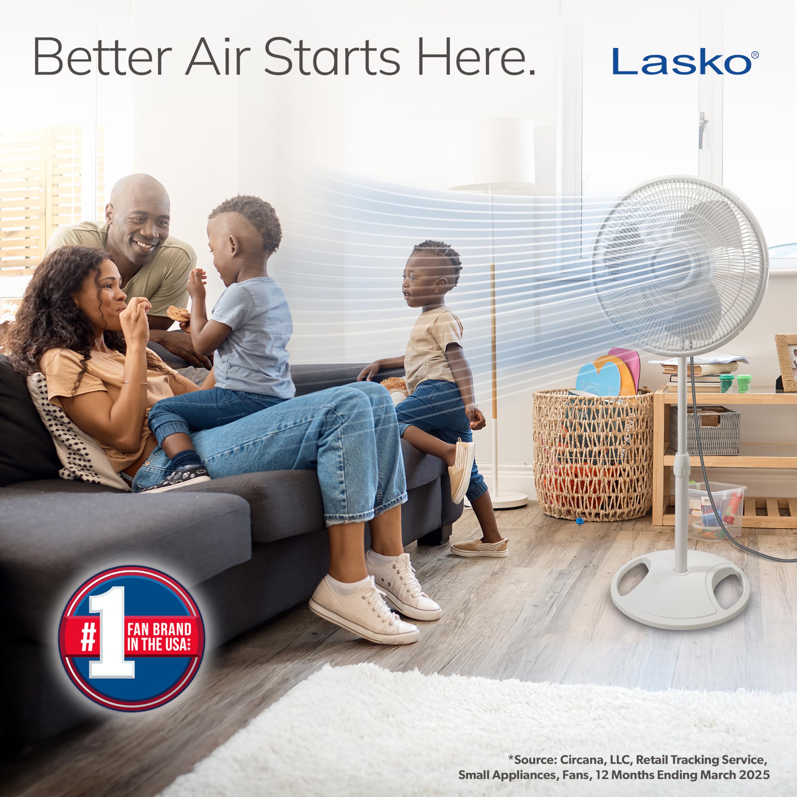 Lasko 2520 wide-area oscillation evenly distributes air across the room.