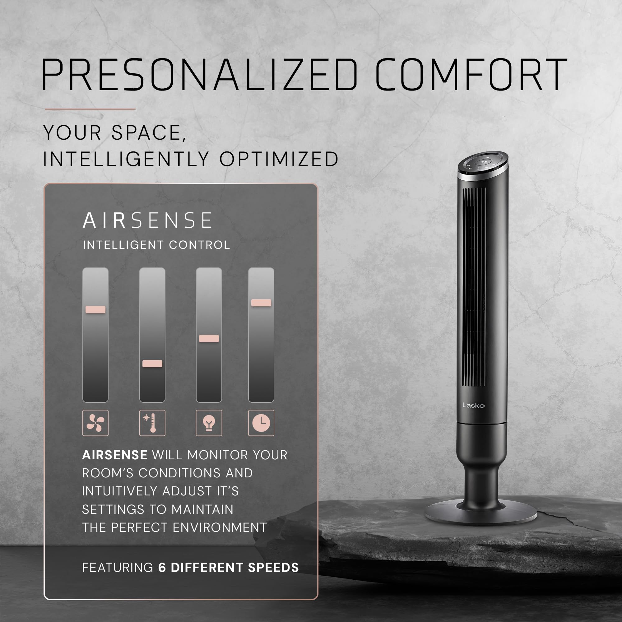 Lasko Apex sleep mode for a quiet, uninterrupted rest.