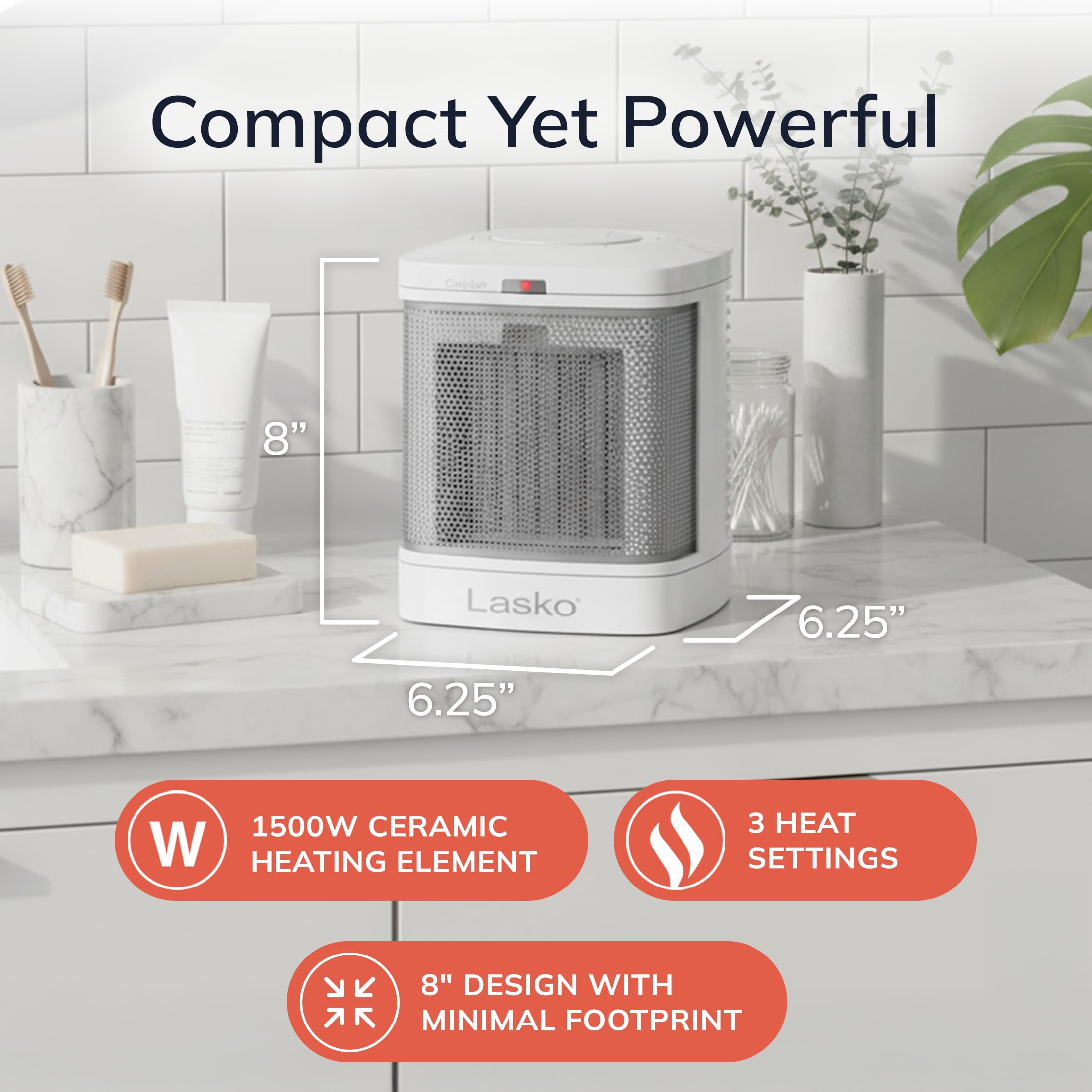 Lasko CD08200 cool-touch exterior for safe handling.
