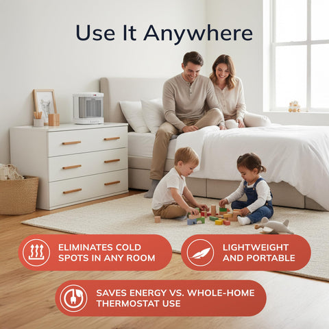 Lasko CD08200 Simple Heat button provides quick one-hour boost.
