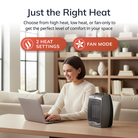Lasko ceramic space heater thermostat control maintains a comfortable temperature