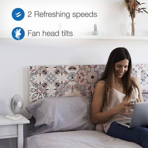 Lasko compact desk fan fits neatly on a desk surface