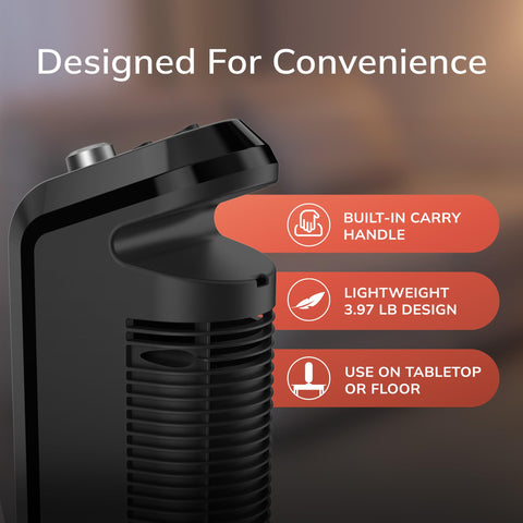 Lasko cool-touch housing image demonstrates safe exterior while heating.