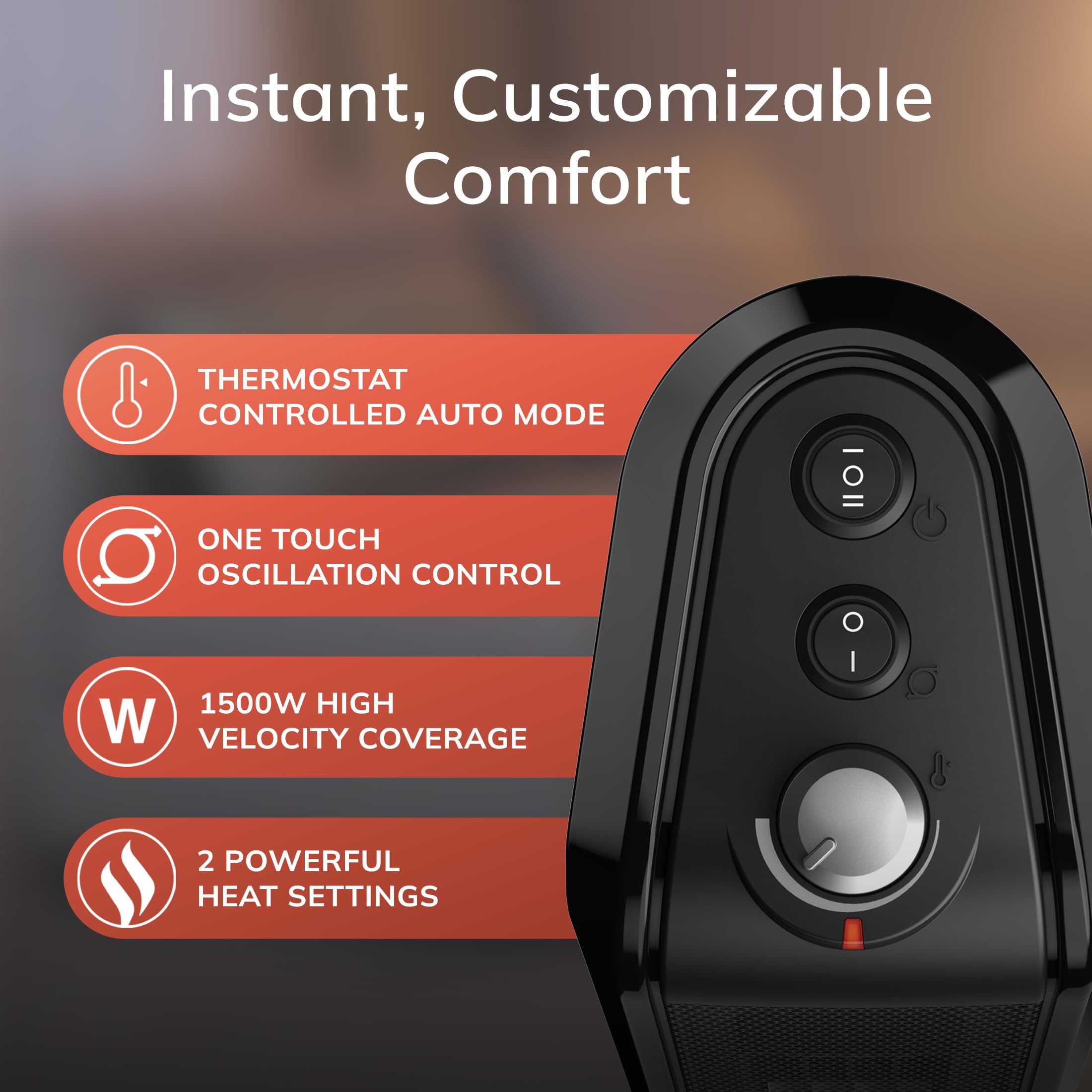 Lasko CT16450 manual thermostat control emphasizes simple warmth adjustment.