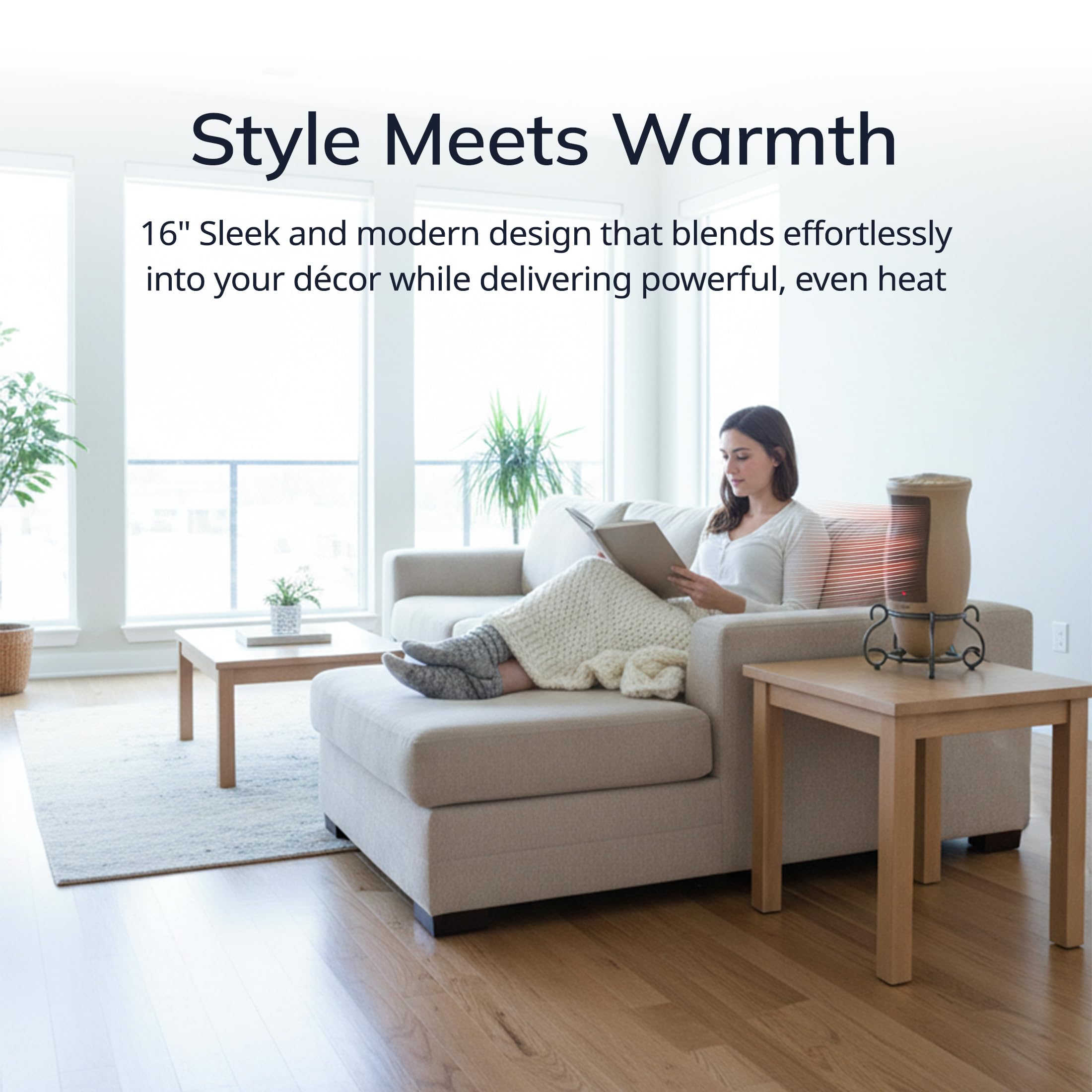 Lasko Designer Ceramic Tower heater remote control enables convenient room-to-room adjustments