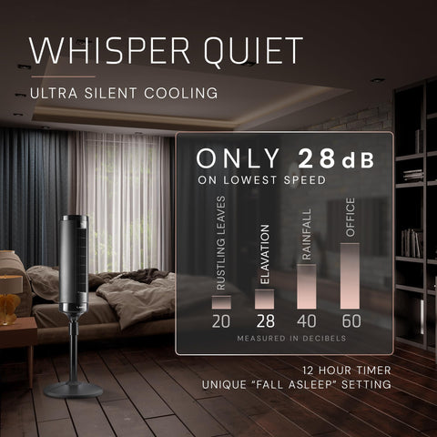 Lasko Elevation AirSense automatically adjusts speed for comfortable cooling.