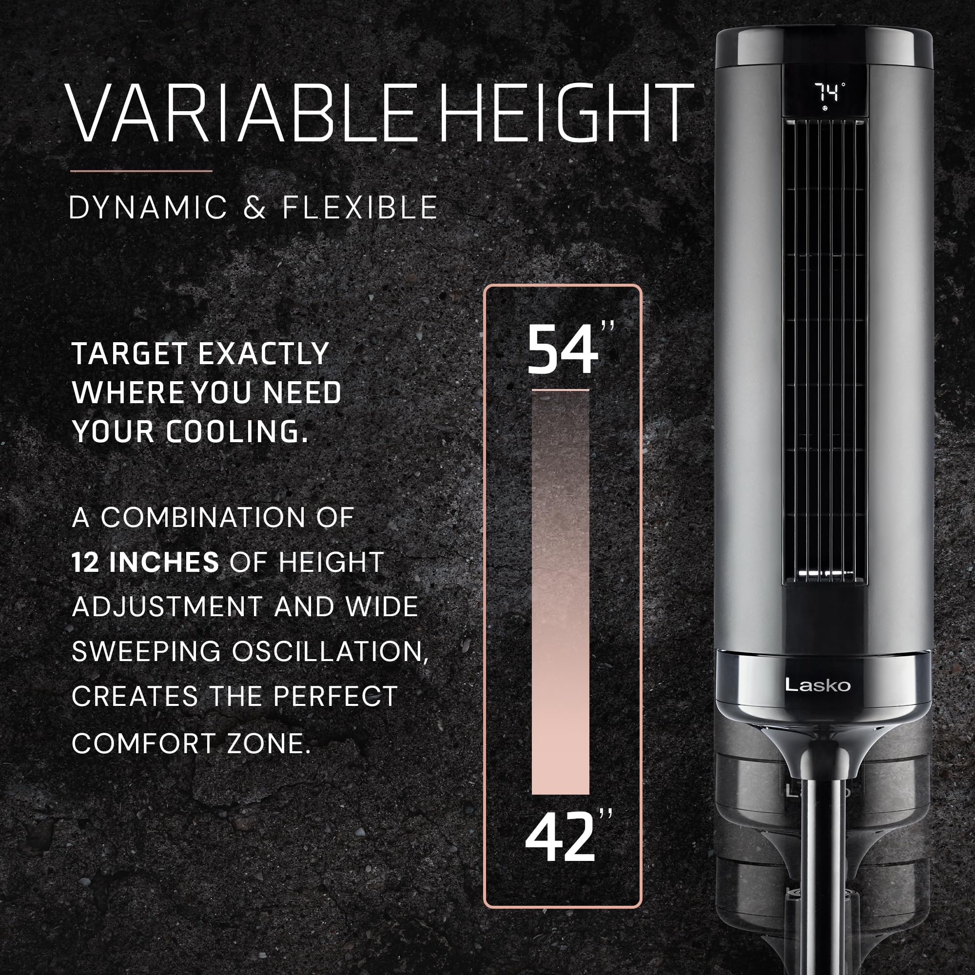 Lasko Elevation offers four speeds and four wind modes for versatility.