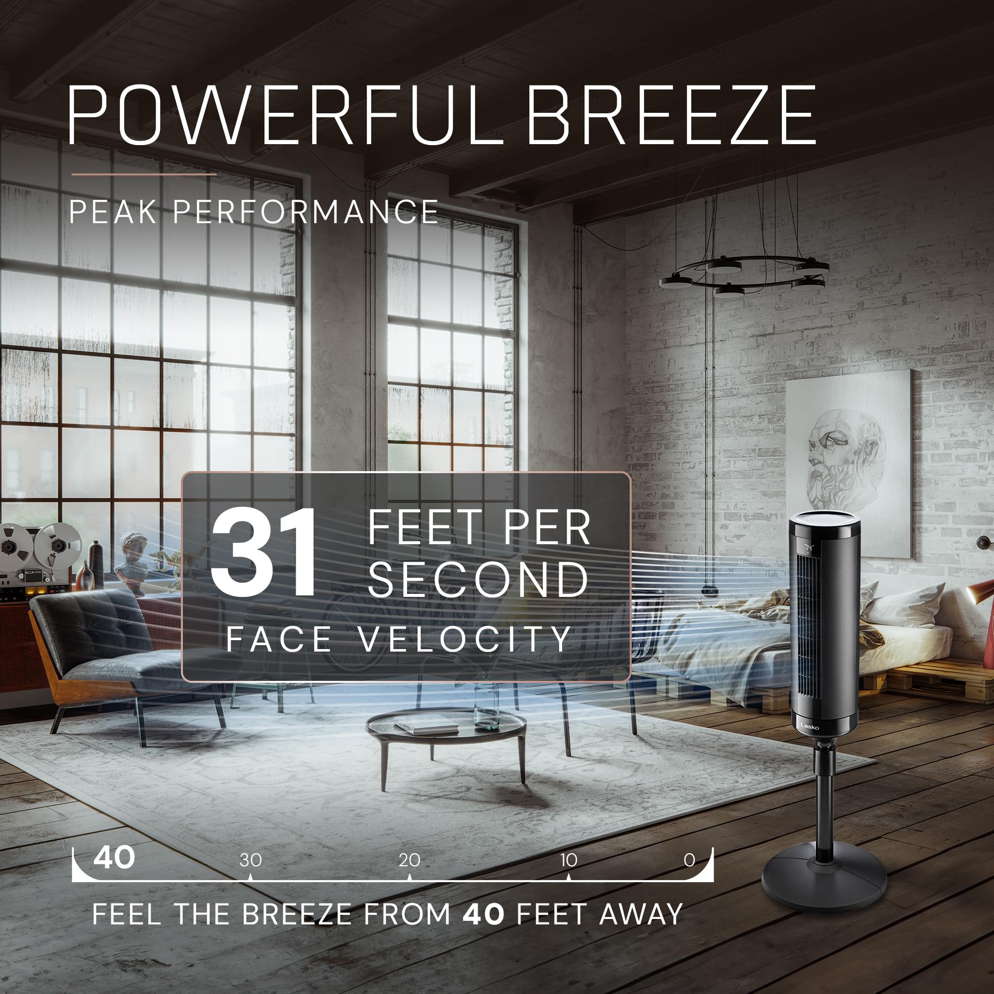 Lasko Elevation quiet operation provides night-time cooling with minimal noise.