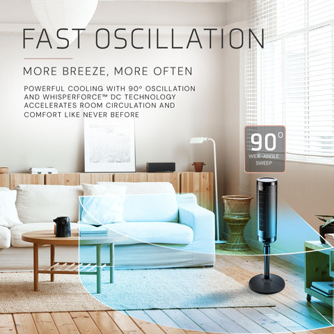 Lasko Elevation sleek black design suits bedroom or office.