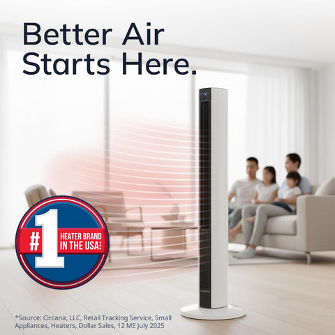 Lasko FH500 side view highlighting the adjustable thermostat for personalized comfort.