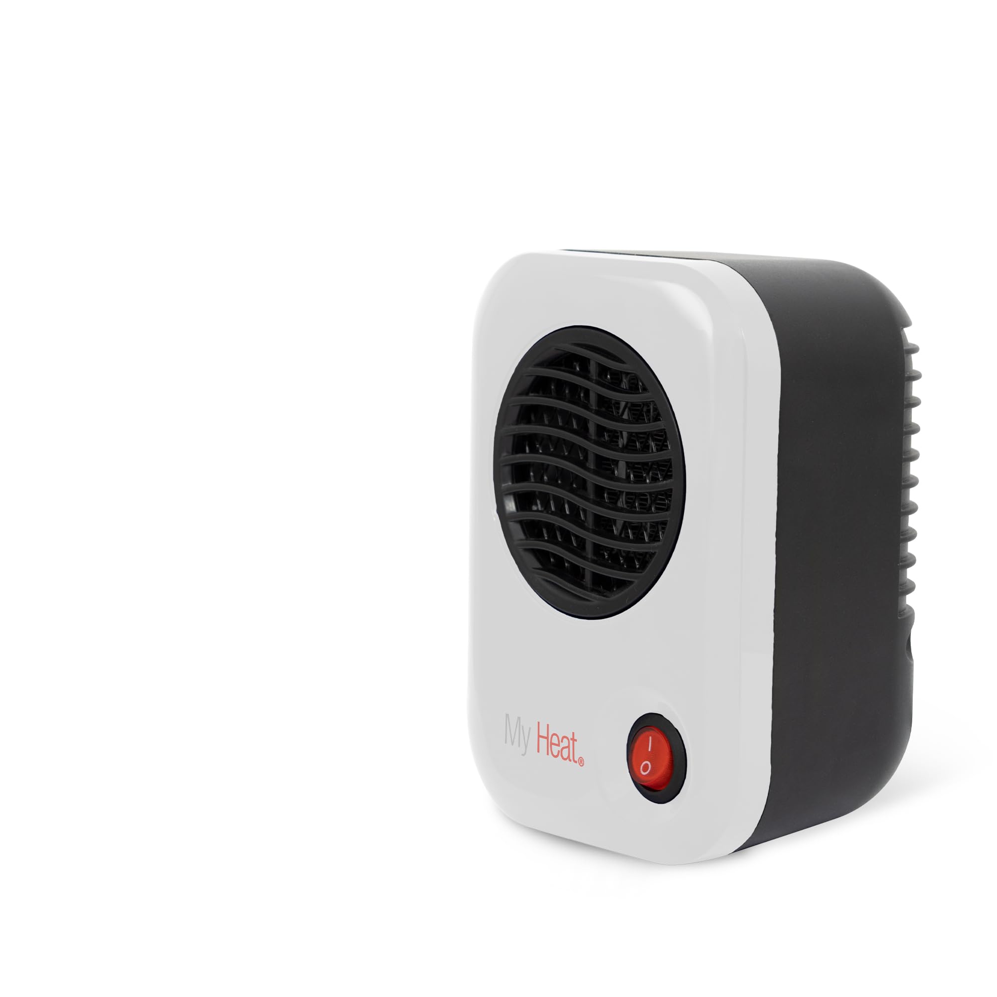 Lasko MyHeat desktop heater in compact white for under-desk warmth.