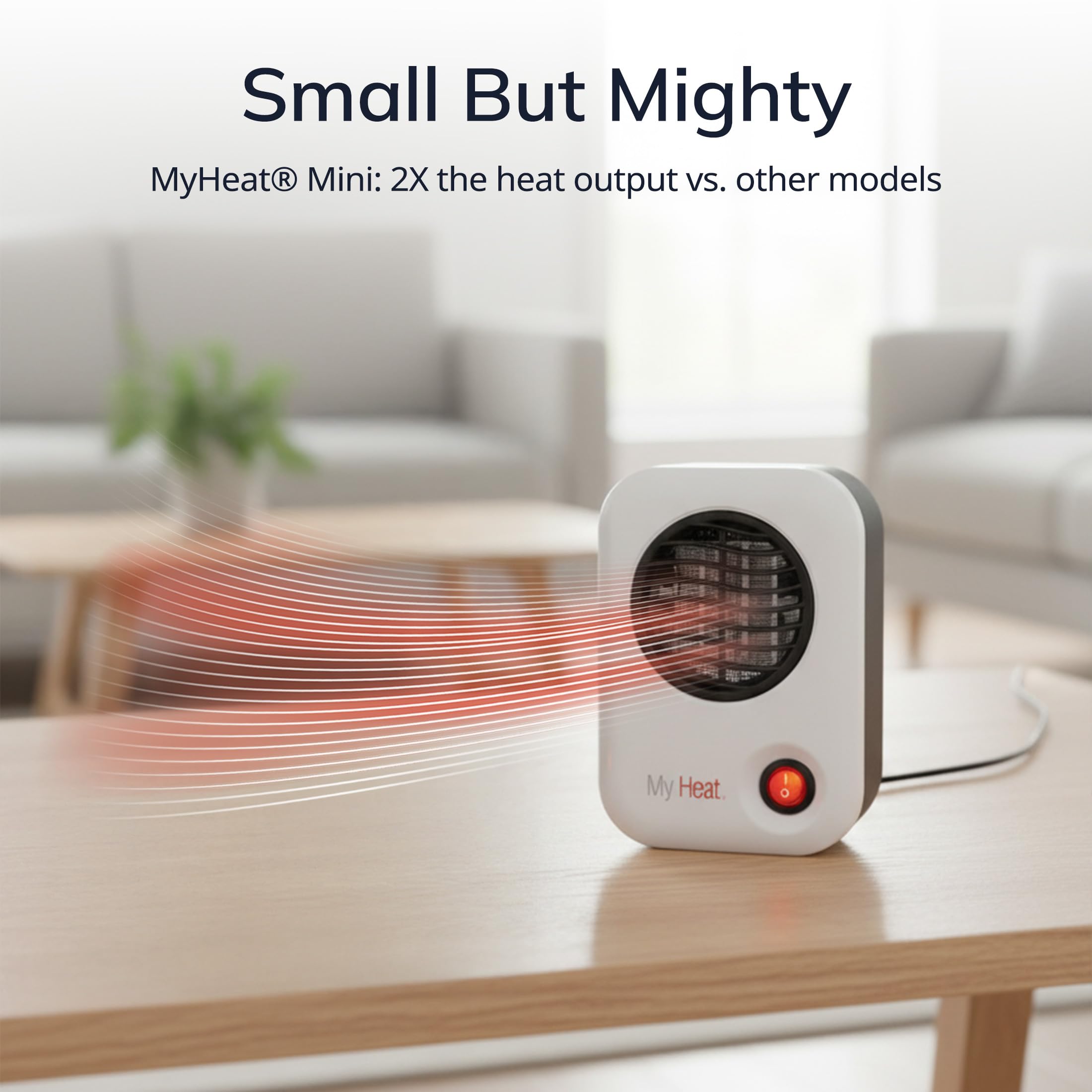 Lasko MyHeat six-foot cord for easy plug-in placement.