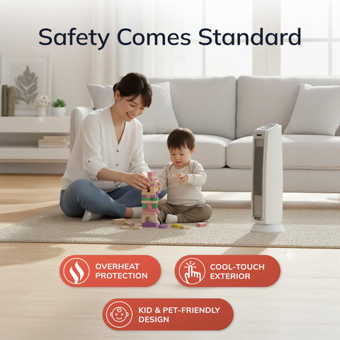 Lasko built-in carry handle enables easy room-to-room movement
