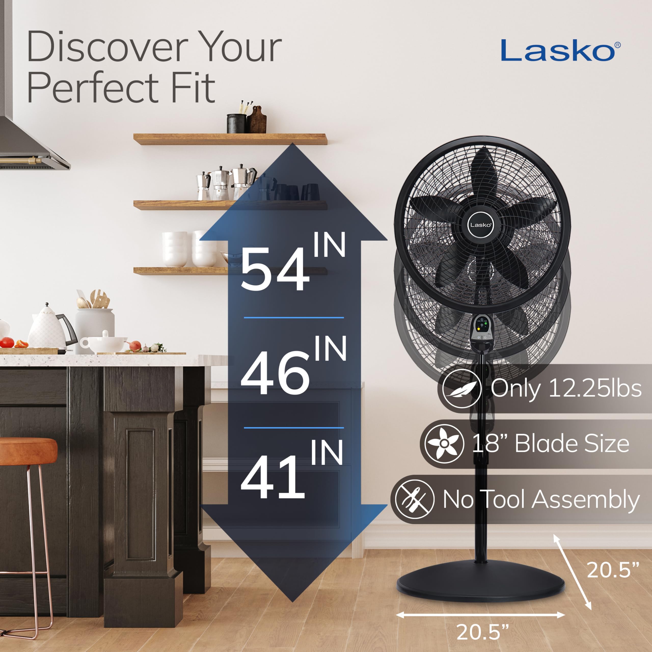Lasko height-adjustment up to 54 inches for versatile placement