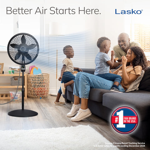 Lasko pedestal fan remote control in use for convenient adjustments