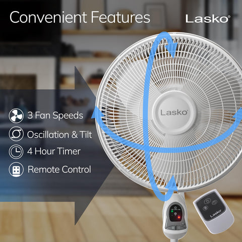 Lasko tilt-adjust head enables directed airflow for targeted cooling.