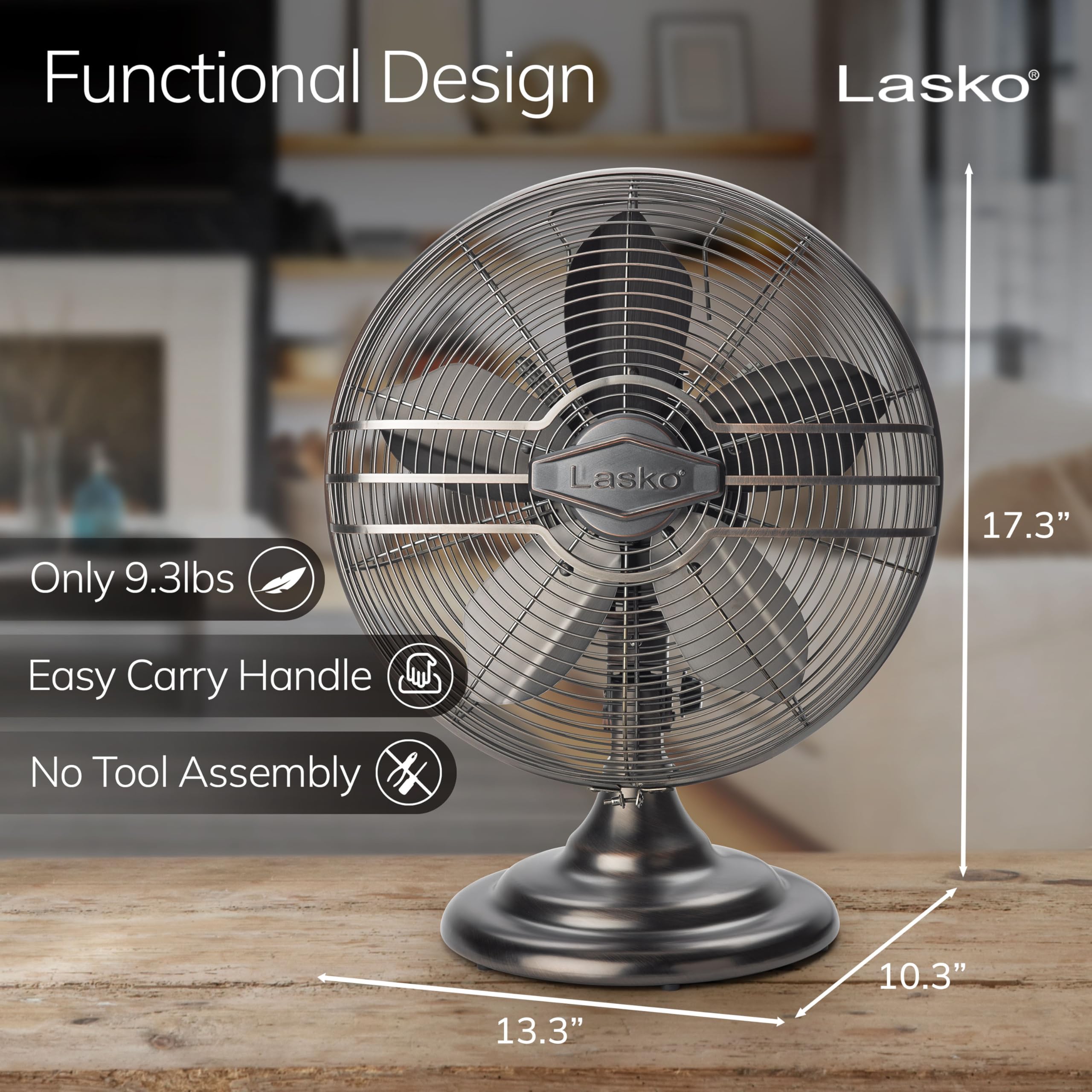 Lasko Oscillating Table Top Fan bronze oscillation provides wide room coverage