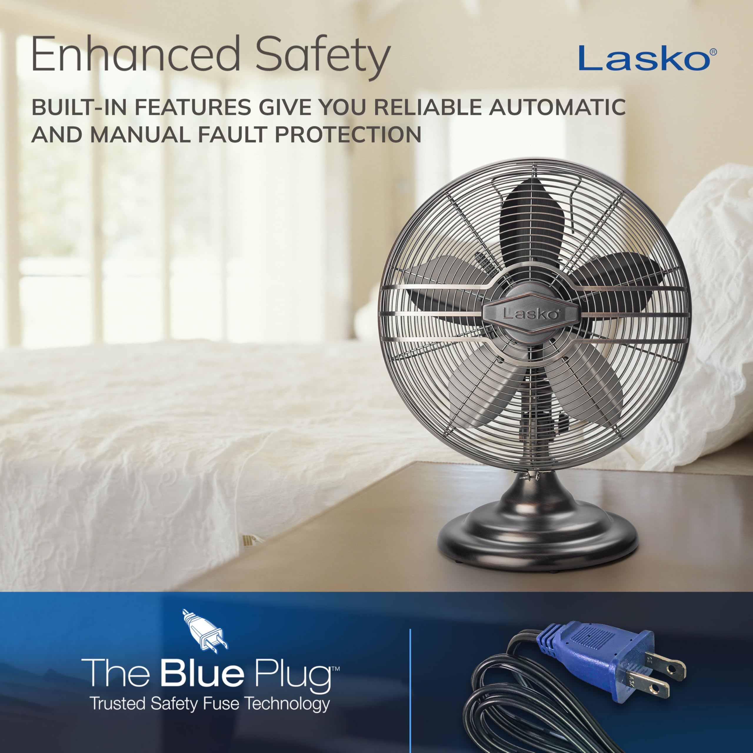 Lasko Bronze table fan with a 6-foot cord for flexible placement
