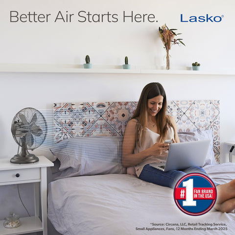 Lasko Oscillating Table Top Fan bronze tilt-back head directs airflow precisely