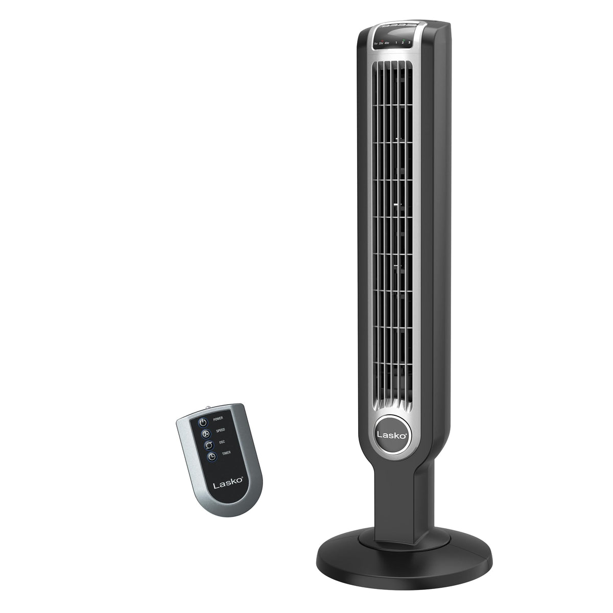 Lasko oscillating tower fan front view for quiet bedroom cooling.