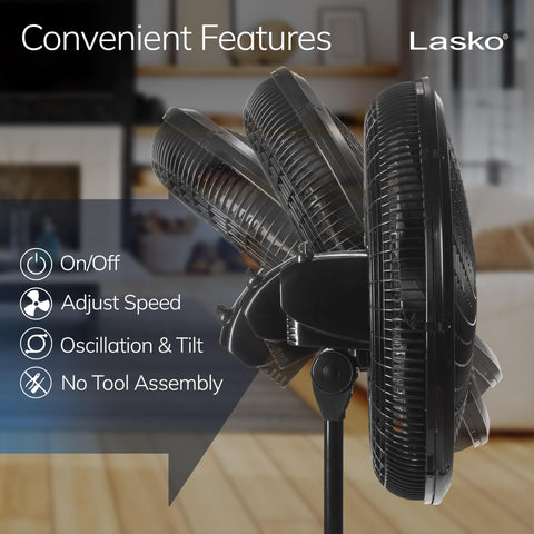 Lasko 18-inch blade delivers steady cooling in larger spaces.