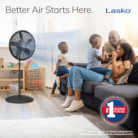 Lasko pedestal fan with 3 speeds lets you tailor airflow.