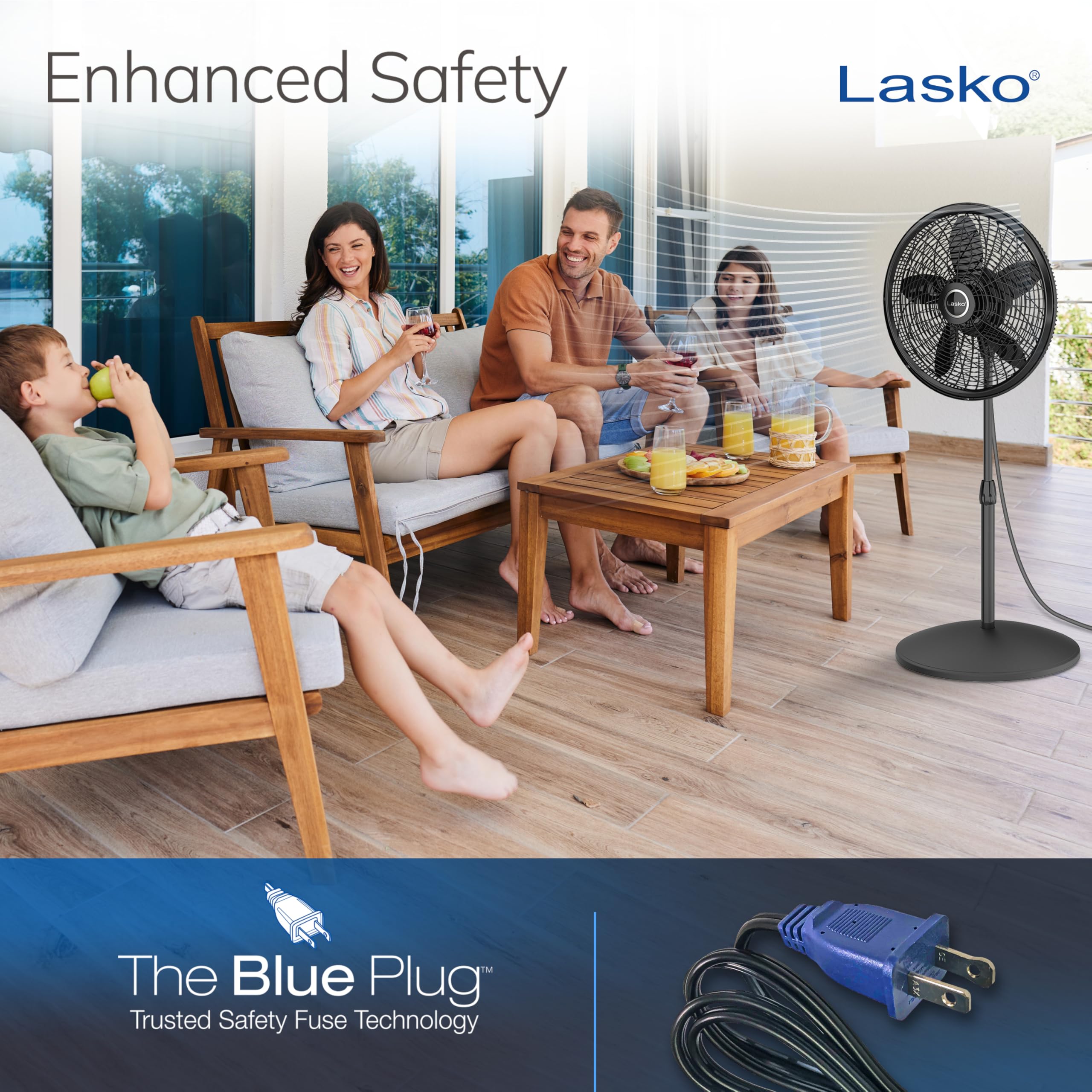 Lasko ETL-listed with BLUE Plug for safe home use.