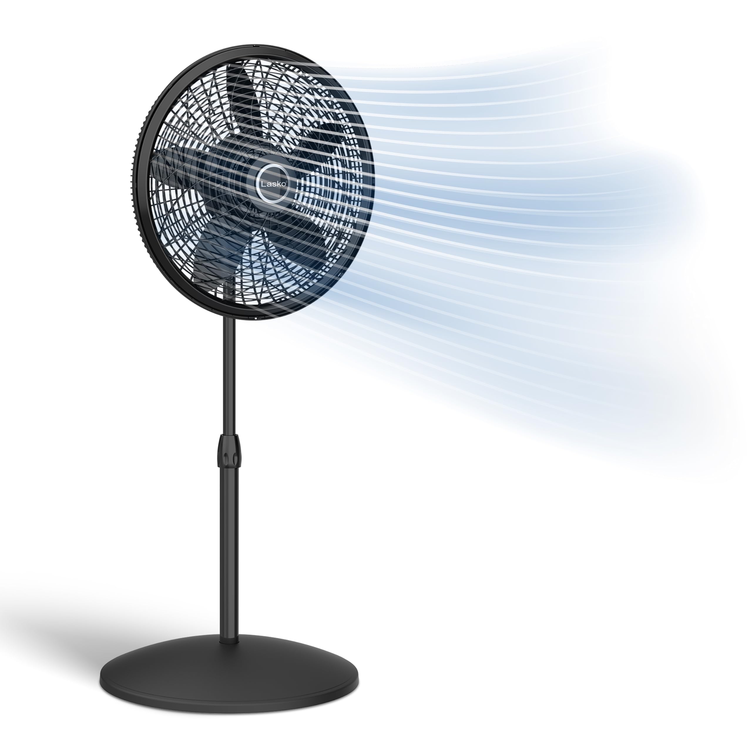 Lasko pedestal fan tilt head directs airflow for precise cooling.