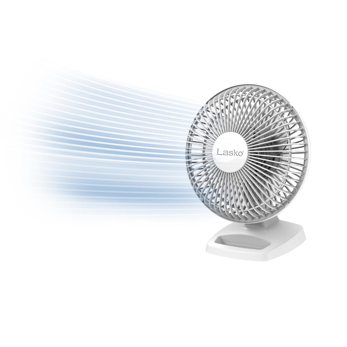 Lasko personal table fan with storage tray on a desk for organized cooling