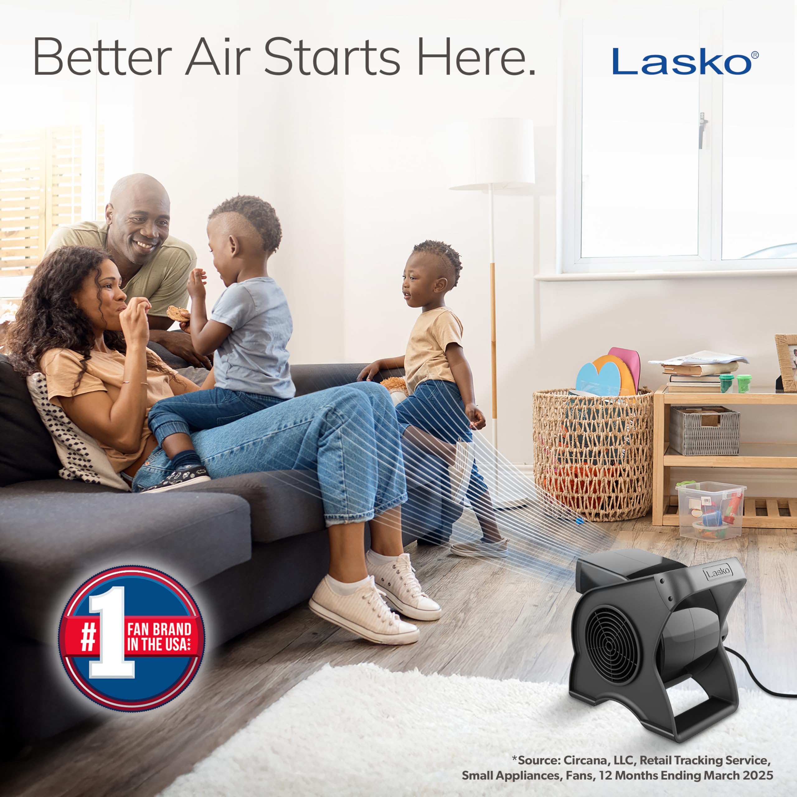 Lasko Pivoting Pro Blower with two outlets powering a tool while circulating air