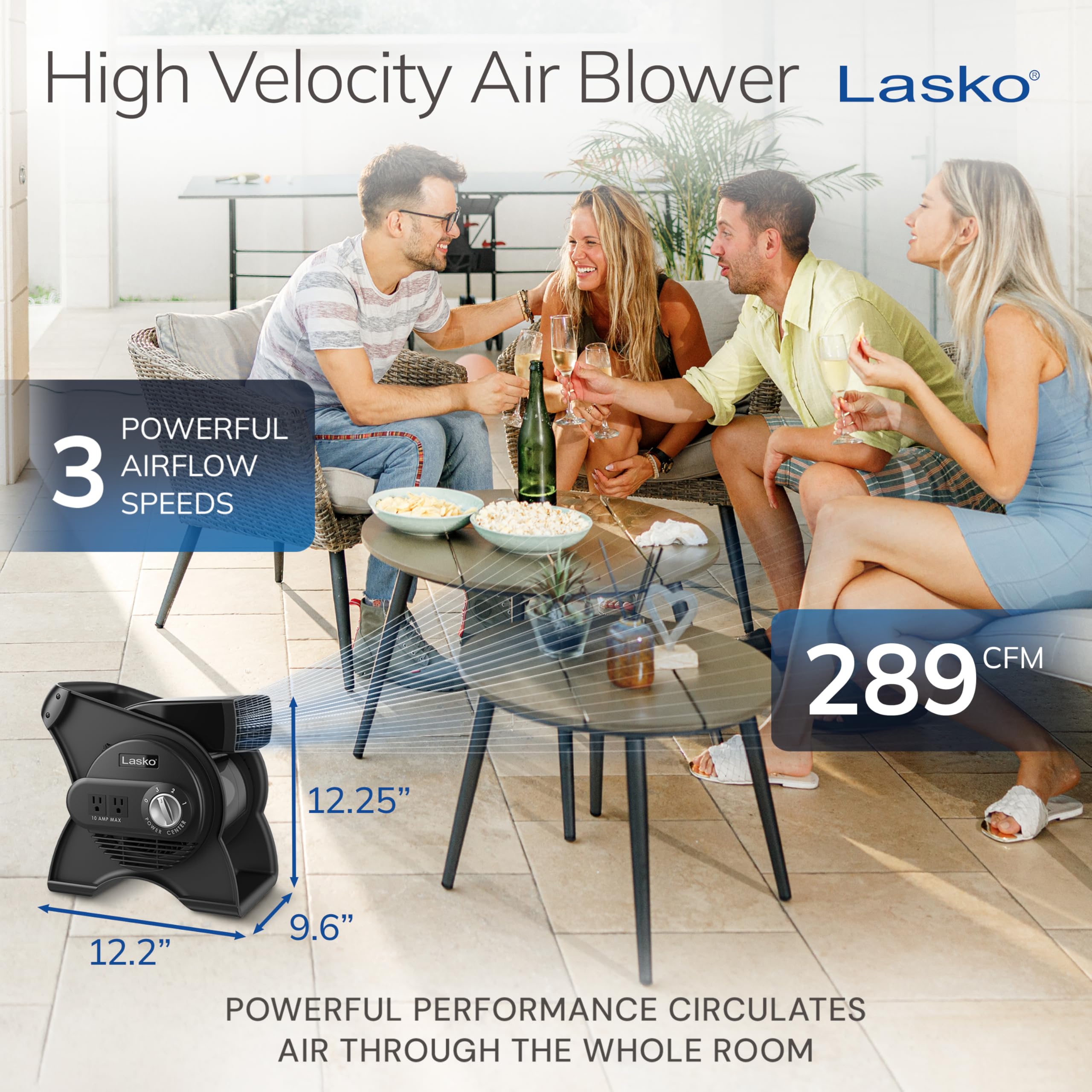 Lasko Pivoting Pro Blower offering three speeds for customizable airflow