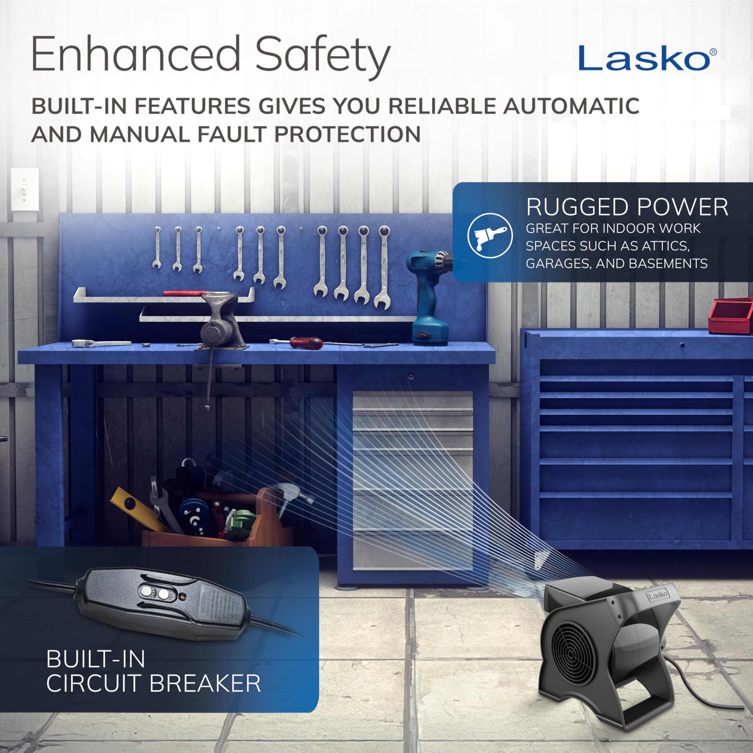 Lasko Pivoting Pro Blower 10-foot cord and grounded plug for flexible placement