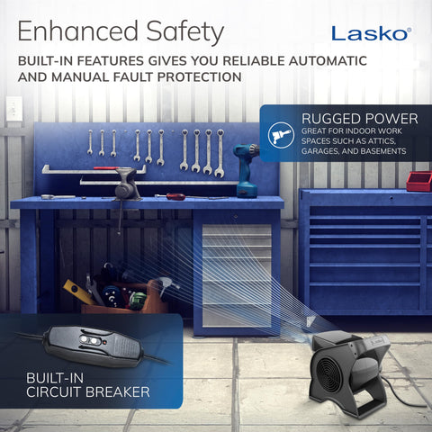 Lasko Pivoting Pro Blower 10-foot cord and grounded plug for flexible placement