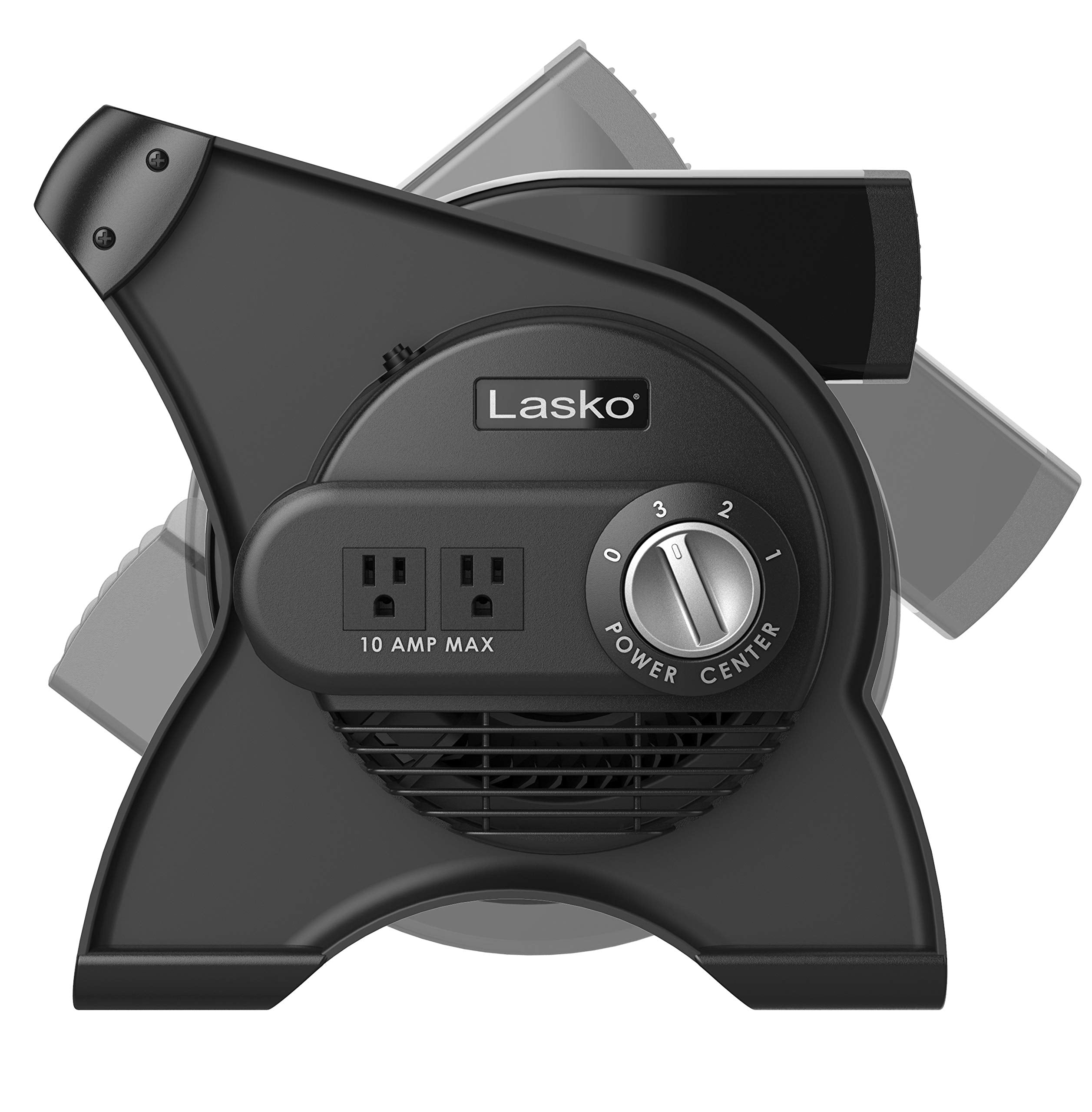 Lasko Pivoting Pro Blower in a garage demonstrating space-saving airflow