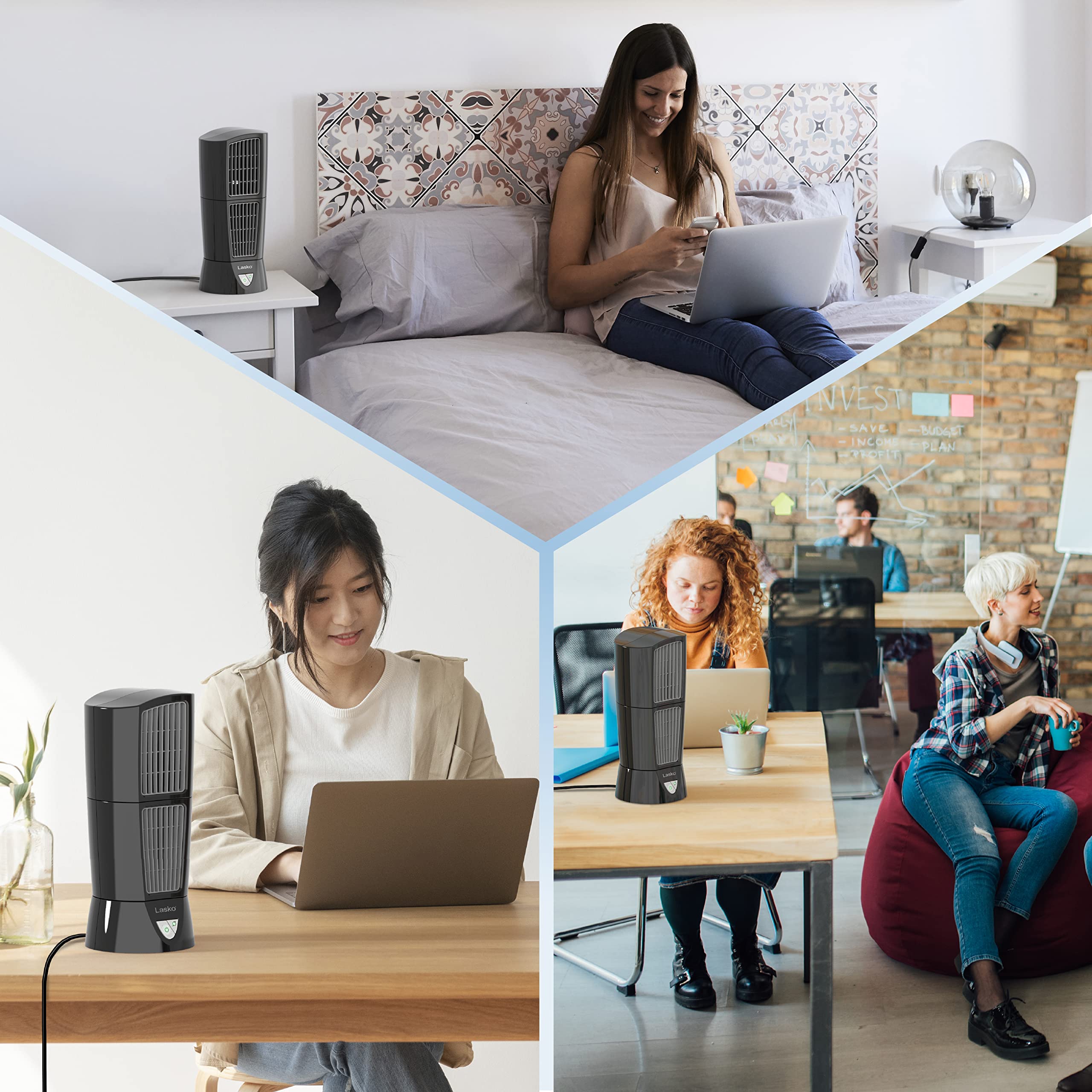 Lasko Platinum Desktop Wind Tower fan, 6-foot cord reaches outlets without crowding.