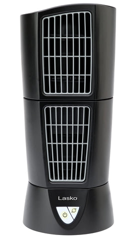 Lasko Platinum Desktop Wind Tower fan, black finish front view fits modern spaces.