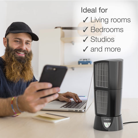 Lasko Platinum Desktop Wind Tower fan, fully assembled and ready to plug in.
