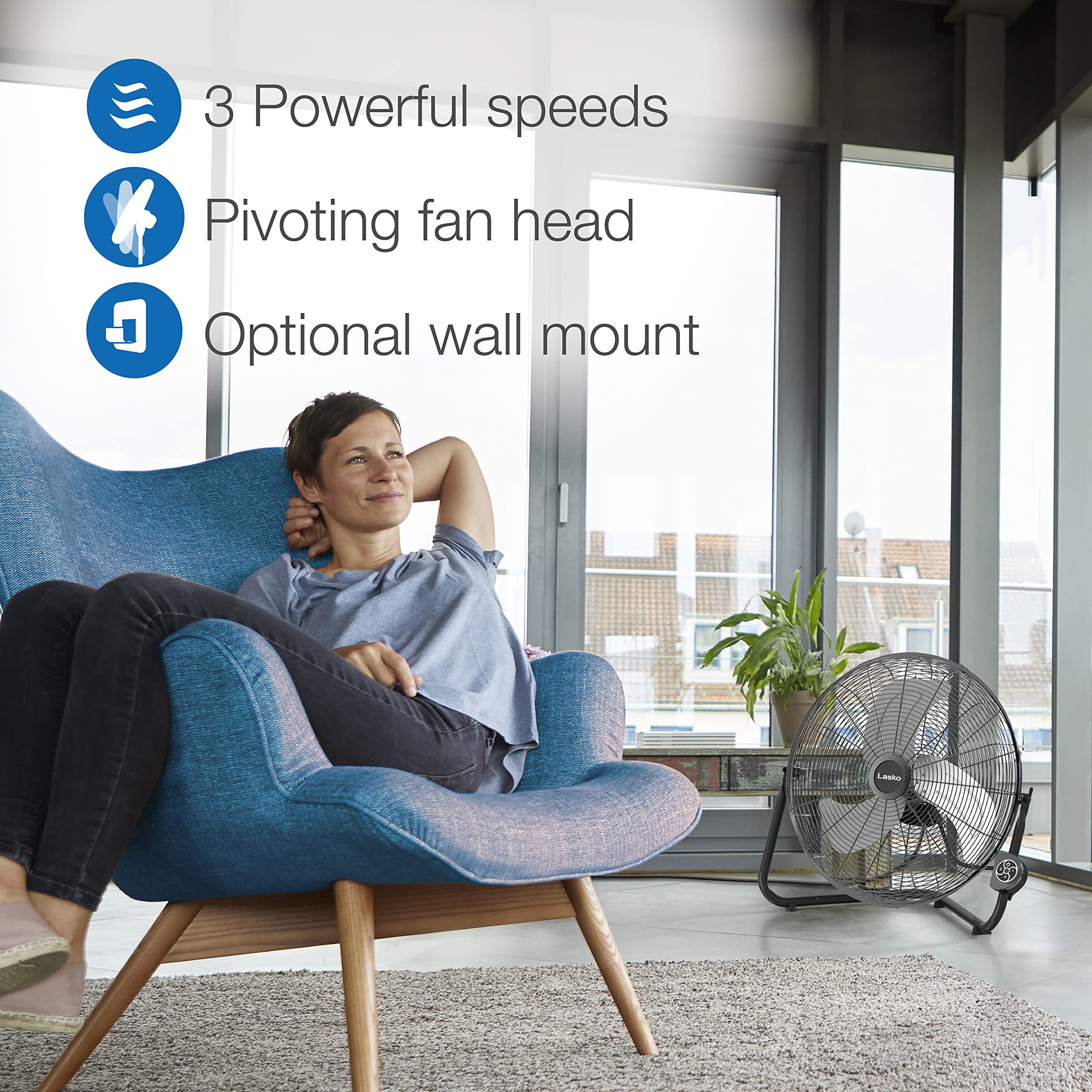 Lasko remote control enables easy operation from across the room.
