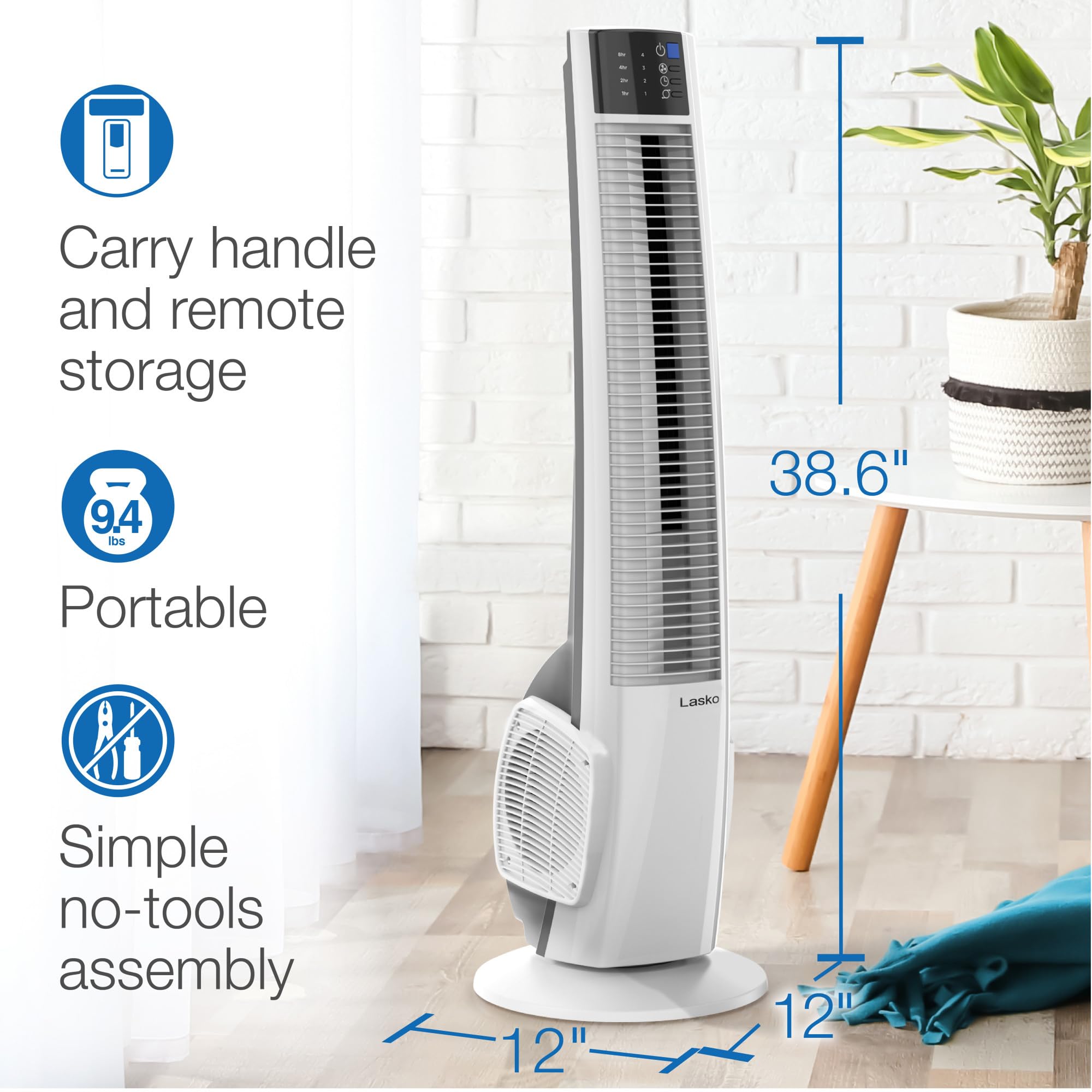 Lasko T38400 easy-assembly design lets you set up quickly.
