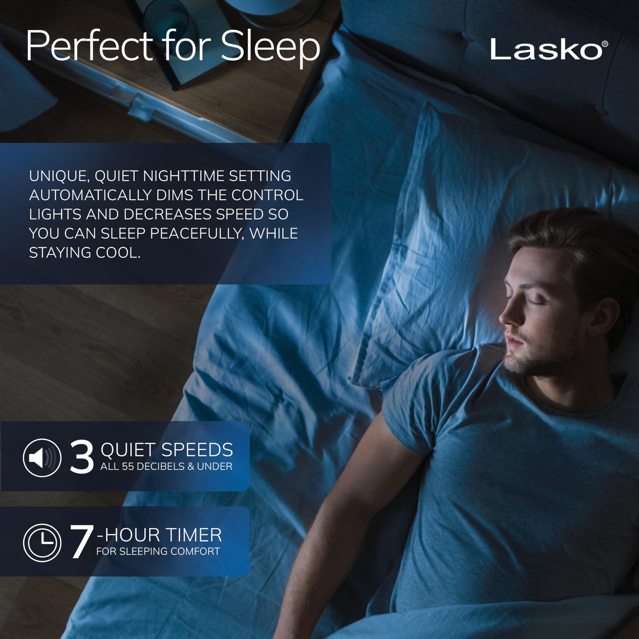 Lasko 3-speed options tailor airflow in bedrooms or offices.