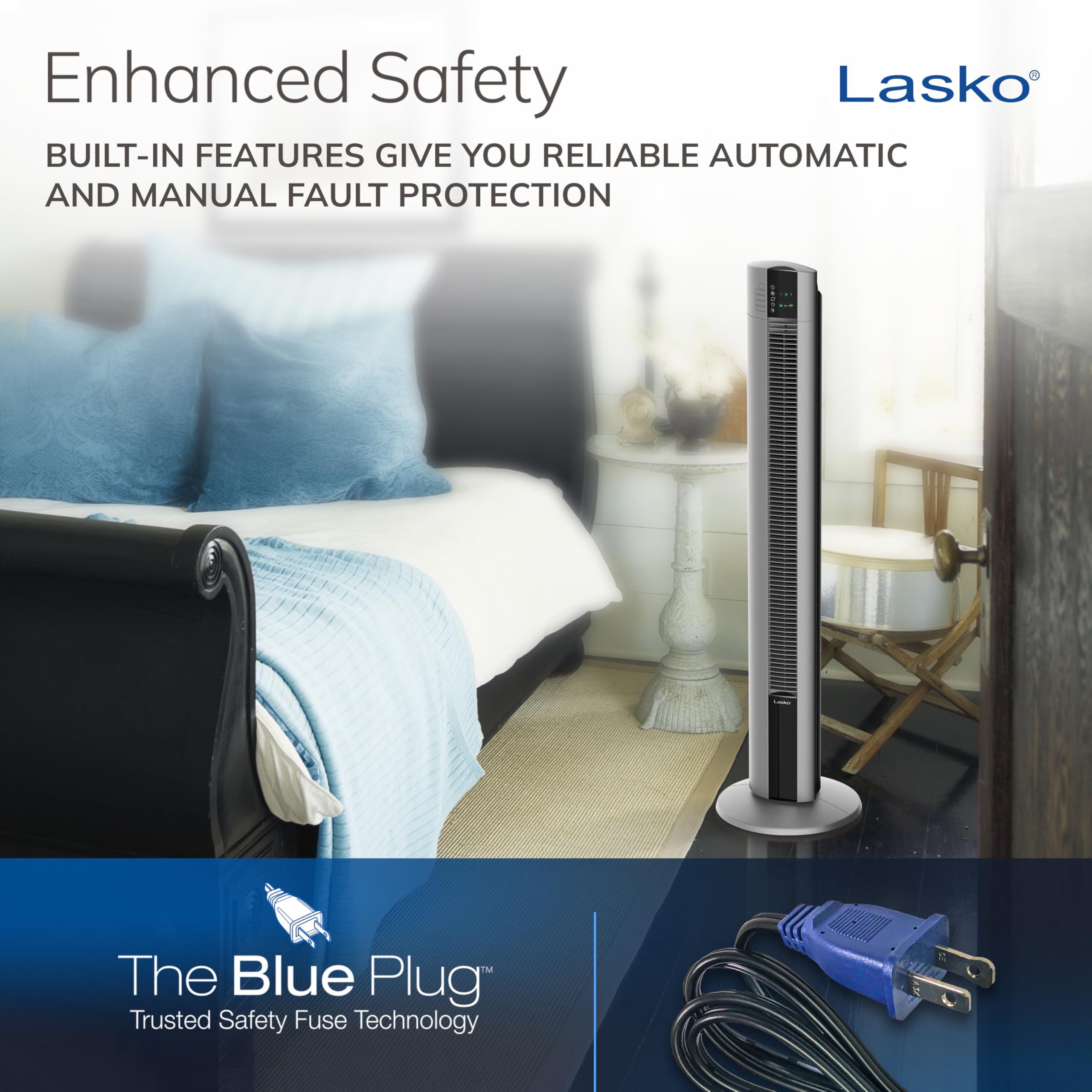 Lasko bladeless design blends with decor while remaining portable.