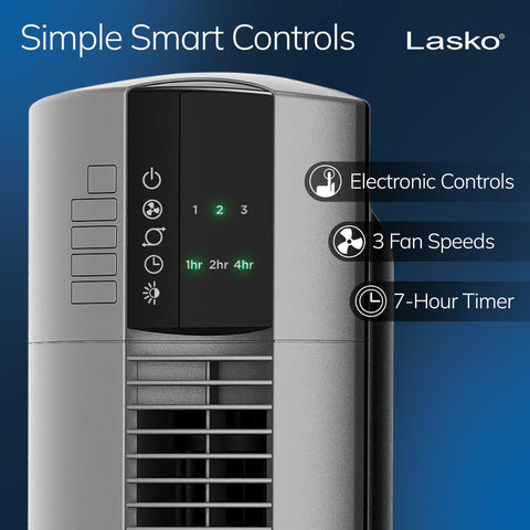 Lasko nighttime setting dims lights for quieter sleep.