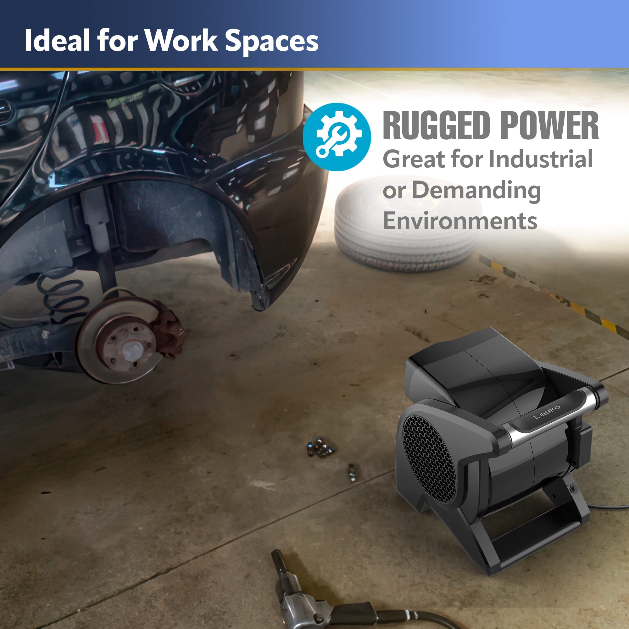 Lasko U15617 compact base and handle simplify moving this air mover
