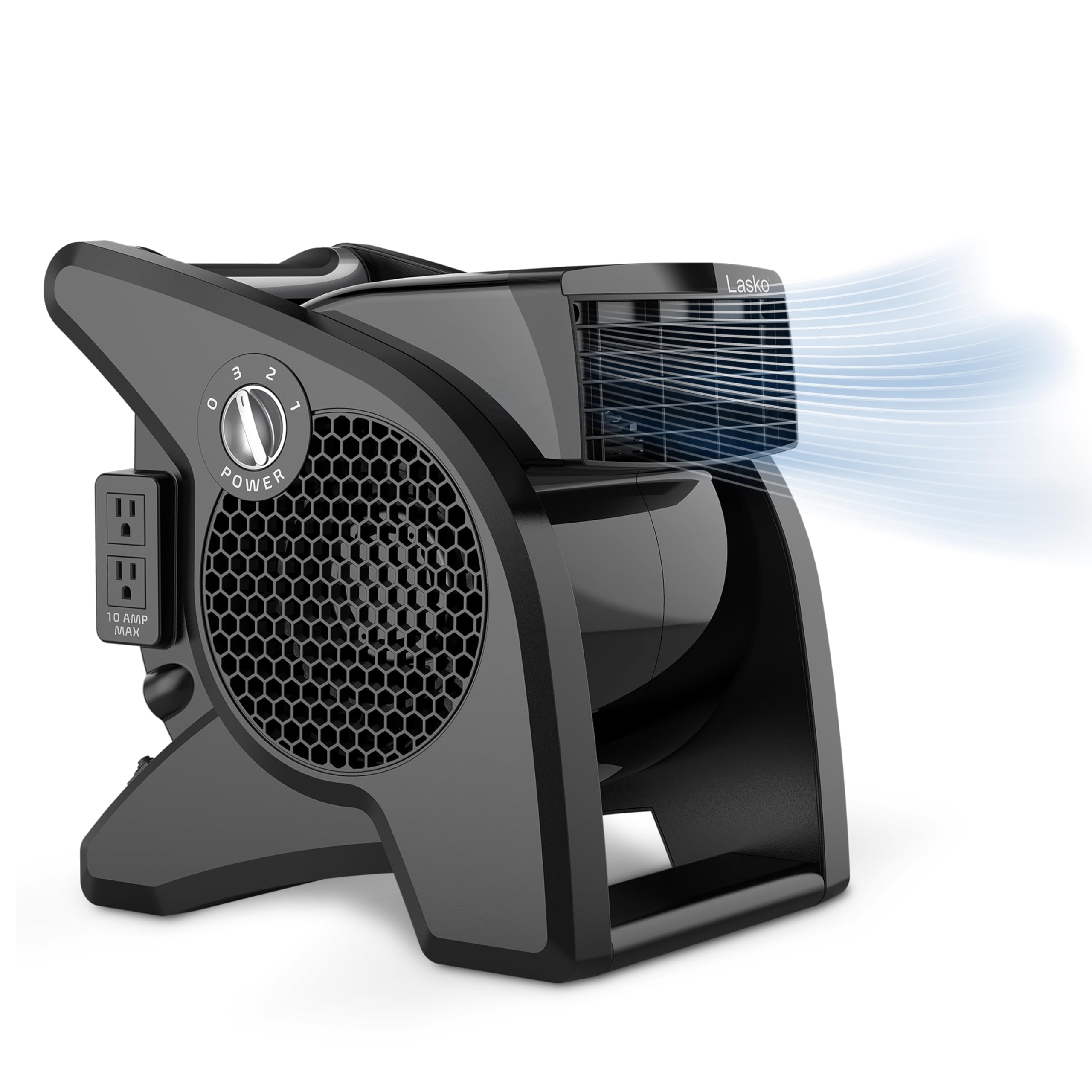 Lasko U15617 pivoting utility fan front view delivers strong airflow for cooling