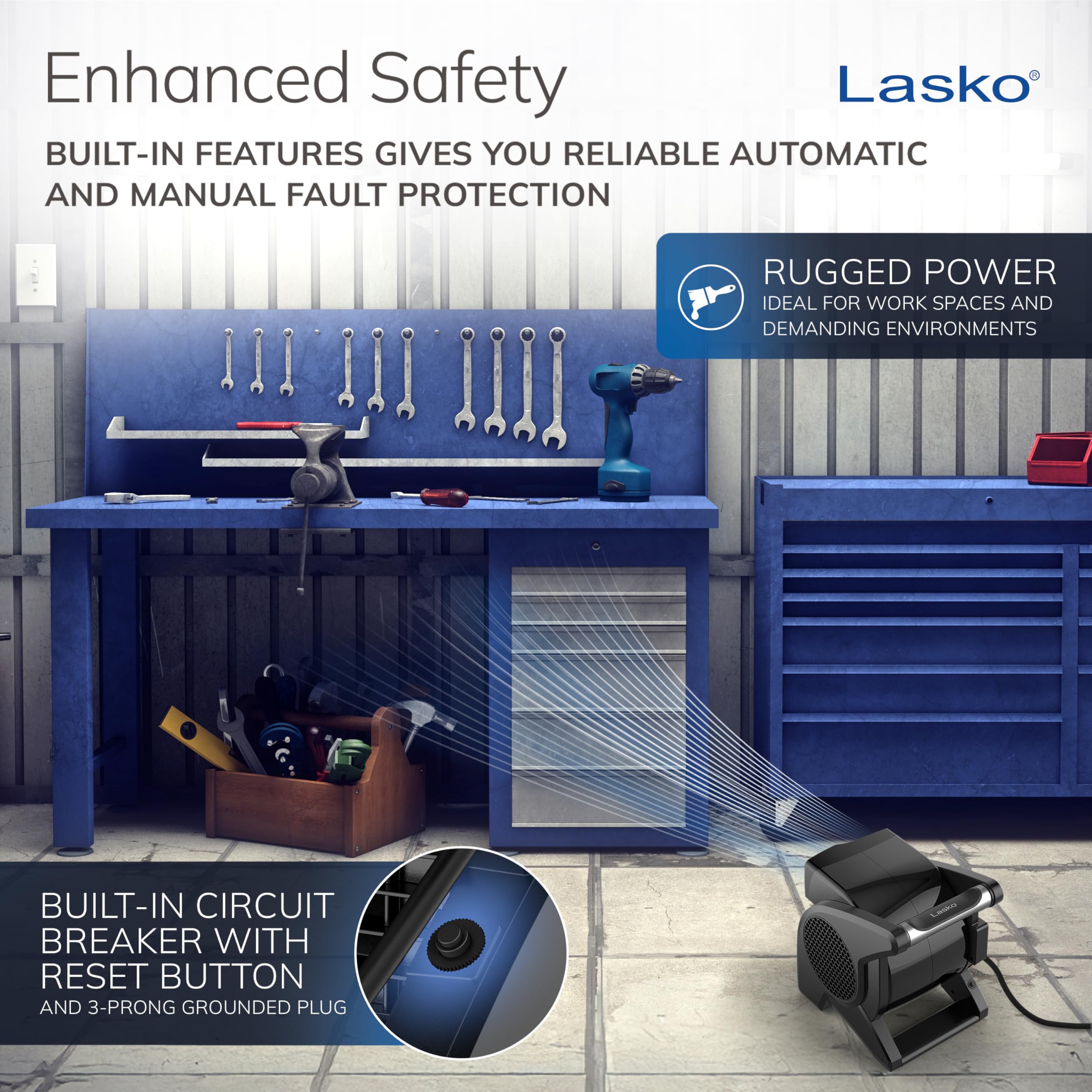 Lasko U15617 long 10-foot cord allows flexible placement